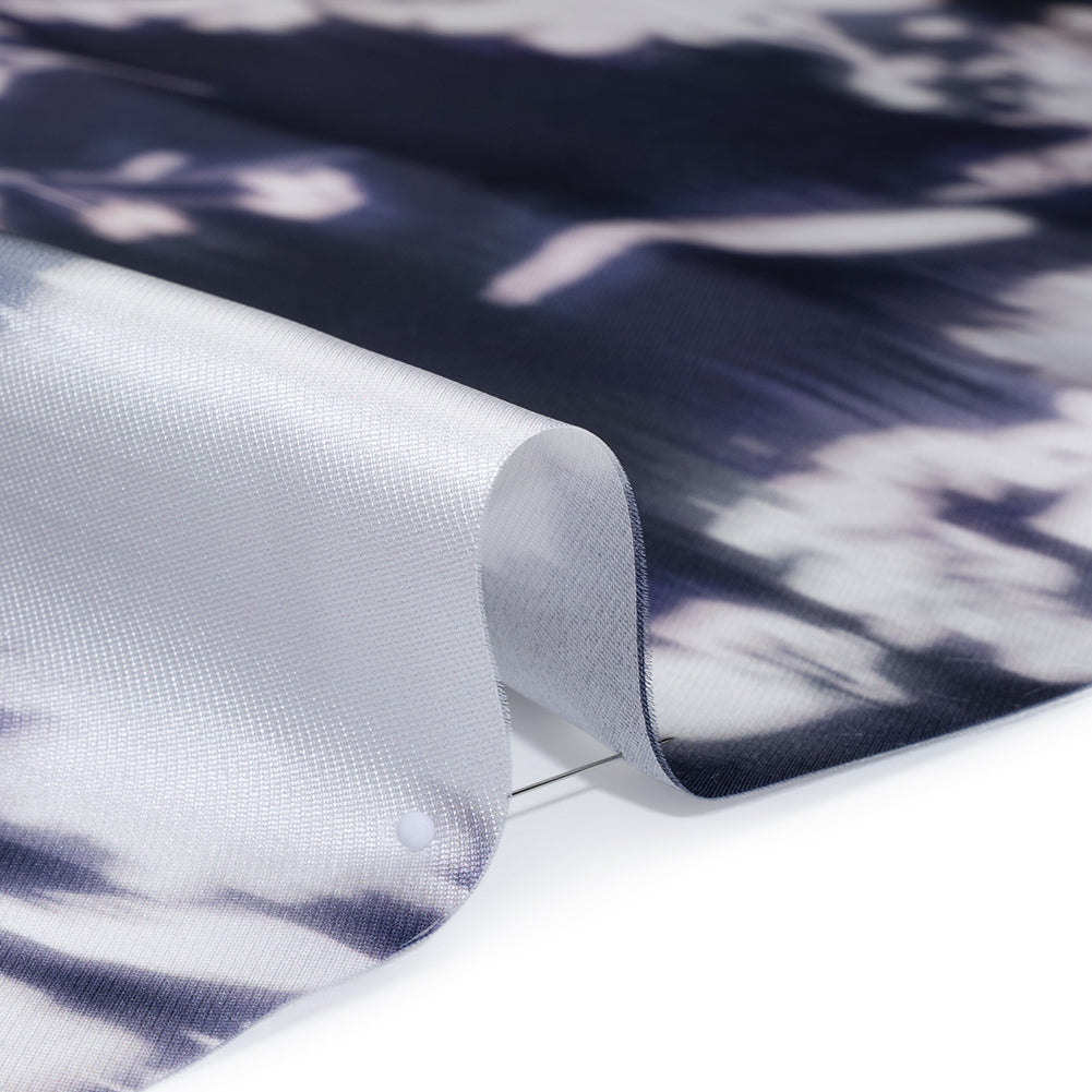 Polyester Mikado - Navy and White Ikat Floral Silhouettes - Mood Exclusive Glowscape Garden Print - Detail Polyester Mikado - Navy and White Ikat Floral Silhouettes - Mood Exclusive Glowscape Garden Print - Detail