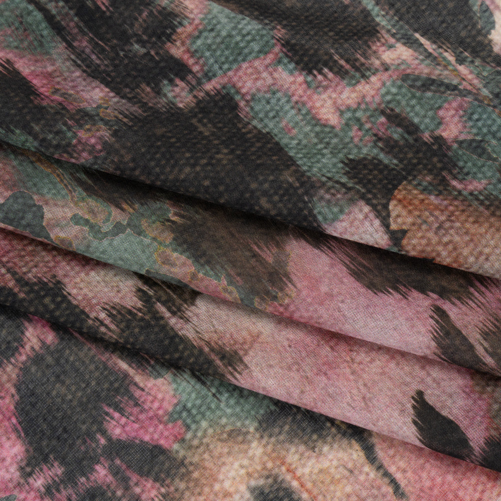 Cotton Voile - Rose, Forest Green and Black Ikat Floral Shadows - Mood Exclusive Eclipse Euphoria Print Cotton Voile - Rose, Forest Green and Black Ikat Floral Shadows - Mood Exclusive Eclipse Euphoria Print