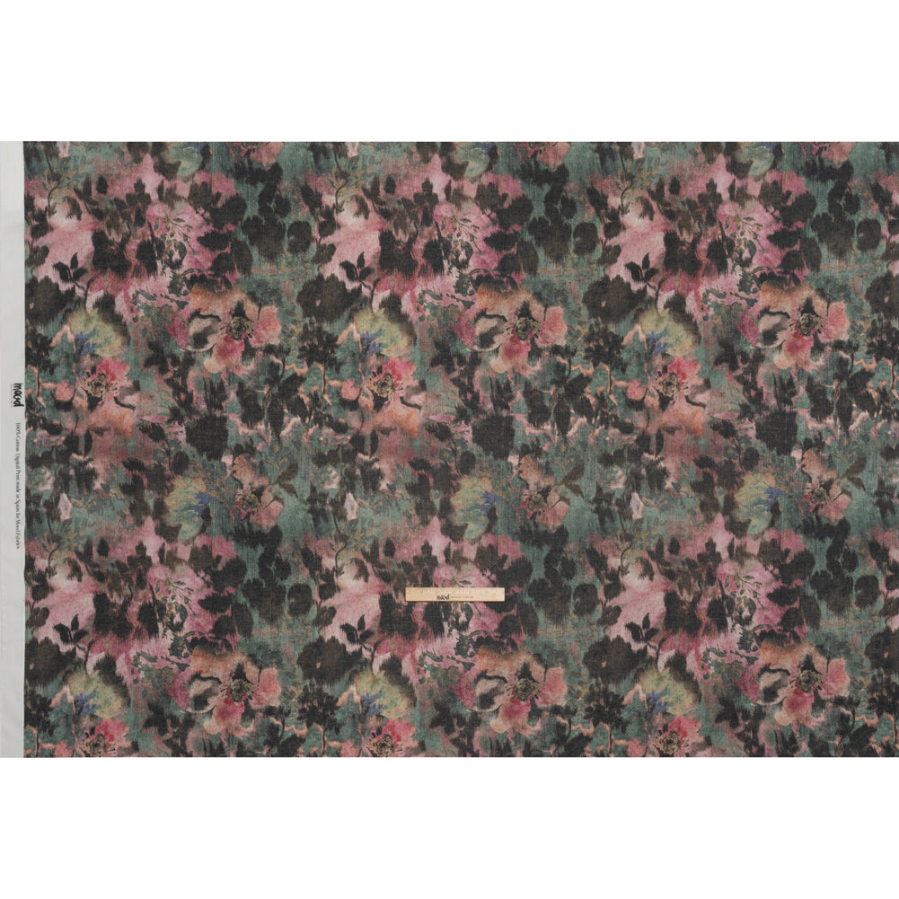 Cotton Voile - Rose, Forest Green and Black Ikat Floral Shadows - Mood Exclusive Eclipse Euphoria Print Cotton Voile - Rose, Forest Green and Black Ikat Floral Shadows - Mood Exclusive Eclipse Euphoria Print