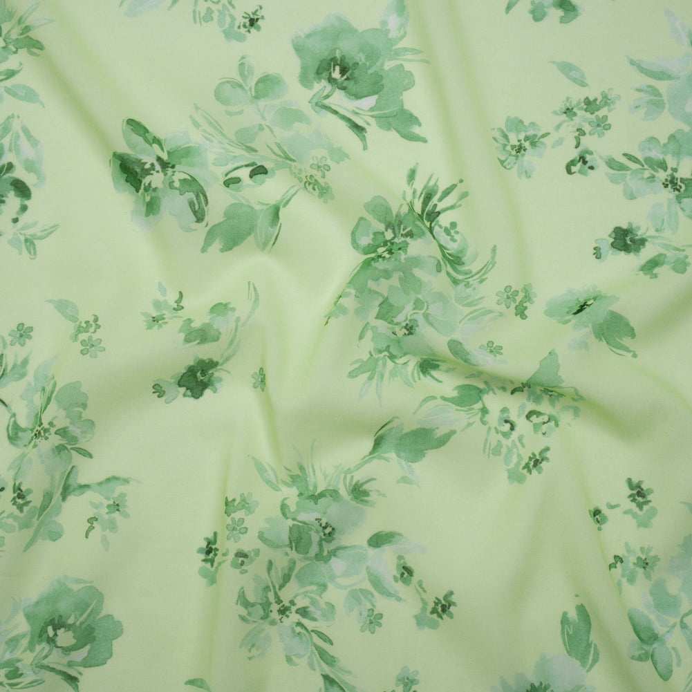 Cotton Voile - Mint and Green Floral- Mood Exclusive Watercolor Wilds Print Cotton Voile - Mint and Green Floral- Mood Exclusive Watercolor Wilds Print
