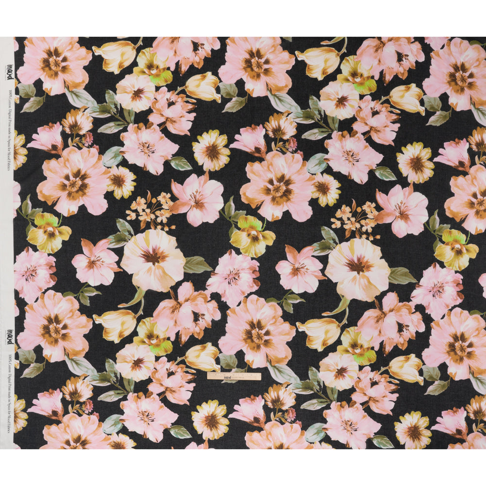 Cotton Voile - Light Pink, Green and Black Watercolor Florals - Mood Exclusive Blooming Bouquets Print Cotton Voile - Light Pink, Green and Black Watercolor Florals - Mood Exclusive Blooming Bouquets Print