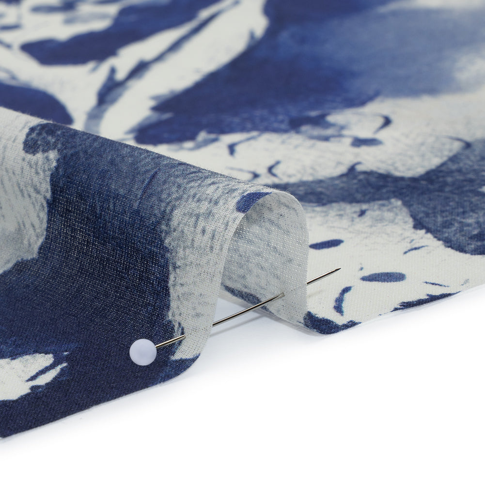 Cotton Voile - Dark Blue and White Watercolor Flowers - Mood Exclusive Inkblot Inspirations Print Cotton Voile - Dark Blue and White Watercolor Flowers - Mood Exclusive Inkblot Inspirations Print