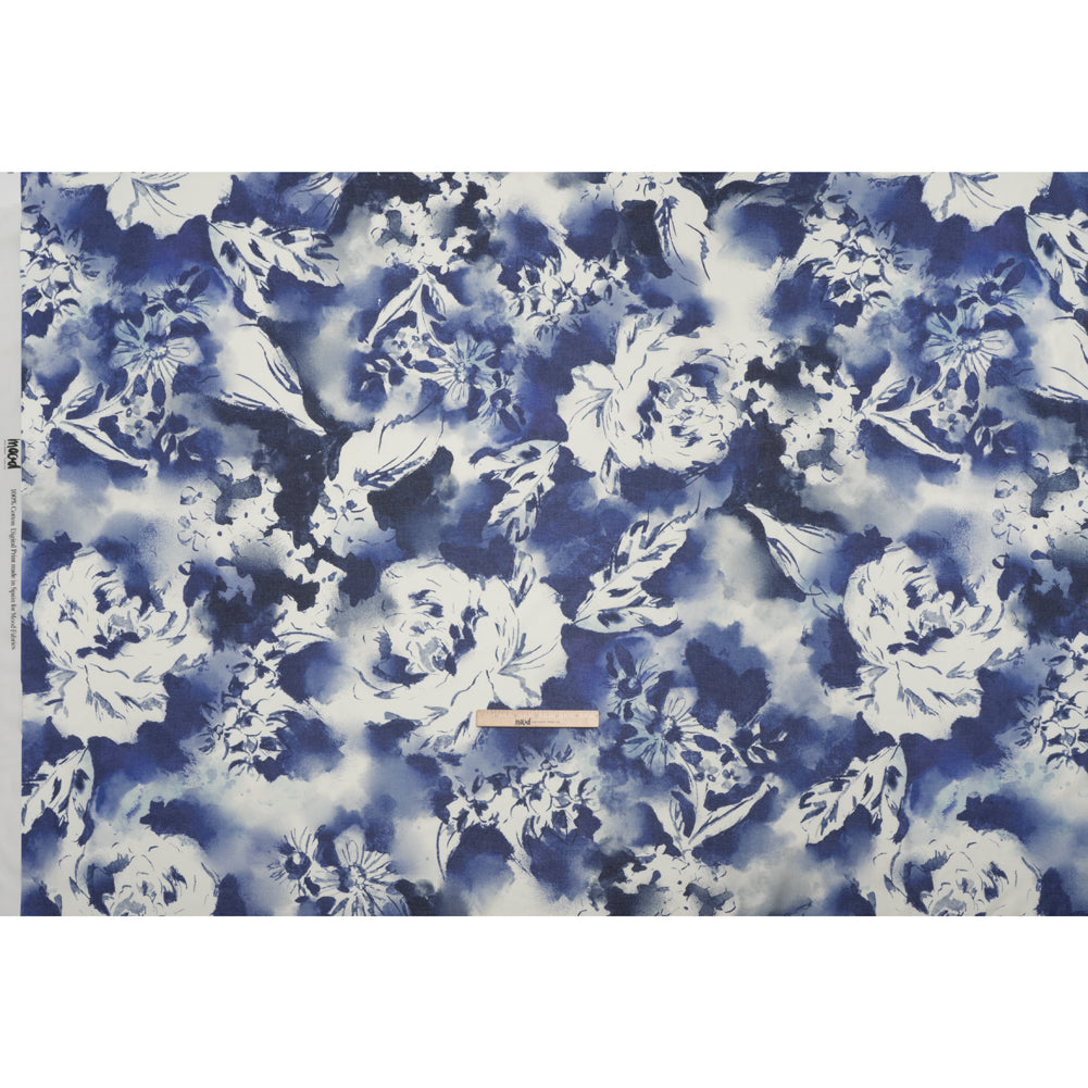 Cotton Voile - Dark Blue and White Watercolor Flowers - Mood Exclusive Inkblot Inspirations Print Cotton Voile - Dark Blue and White Watercolor Flowers - Mood Exclusive Inkblot Inspirations Print
