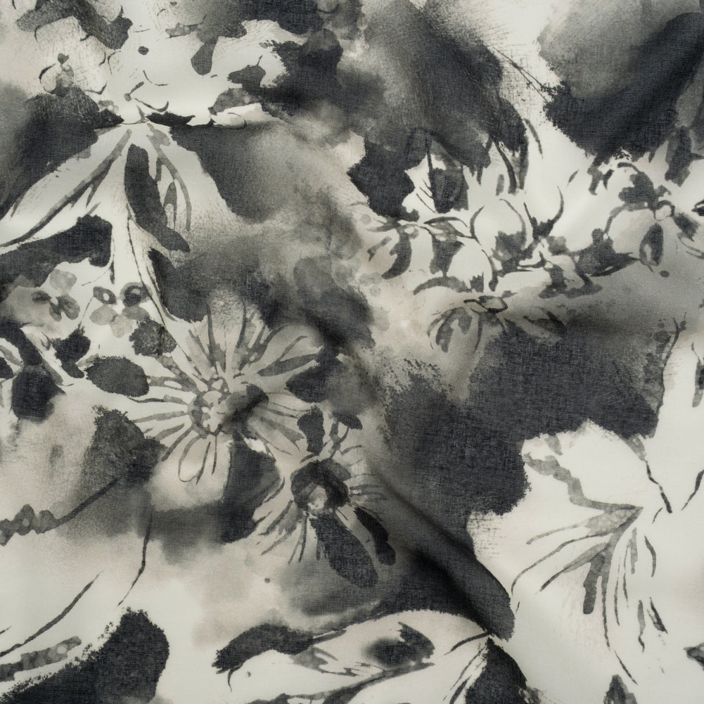 Cotton Voile - Black and White Watercolor Flowers - Mood Exclusive Inkblot Inspirations Print Cotton Voile - Black and White Watercolor Flowers - Mood Exclusive Inkblot Inspirations Print