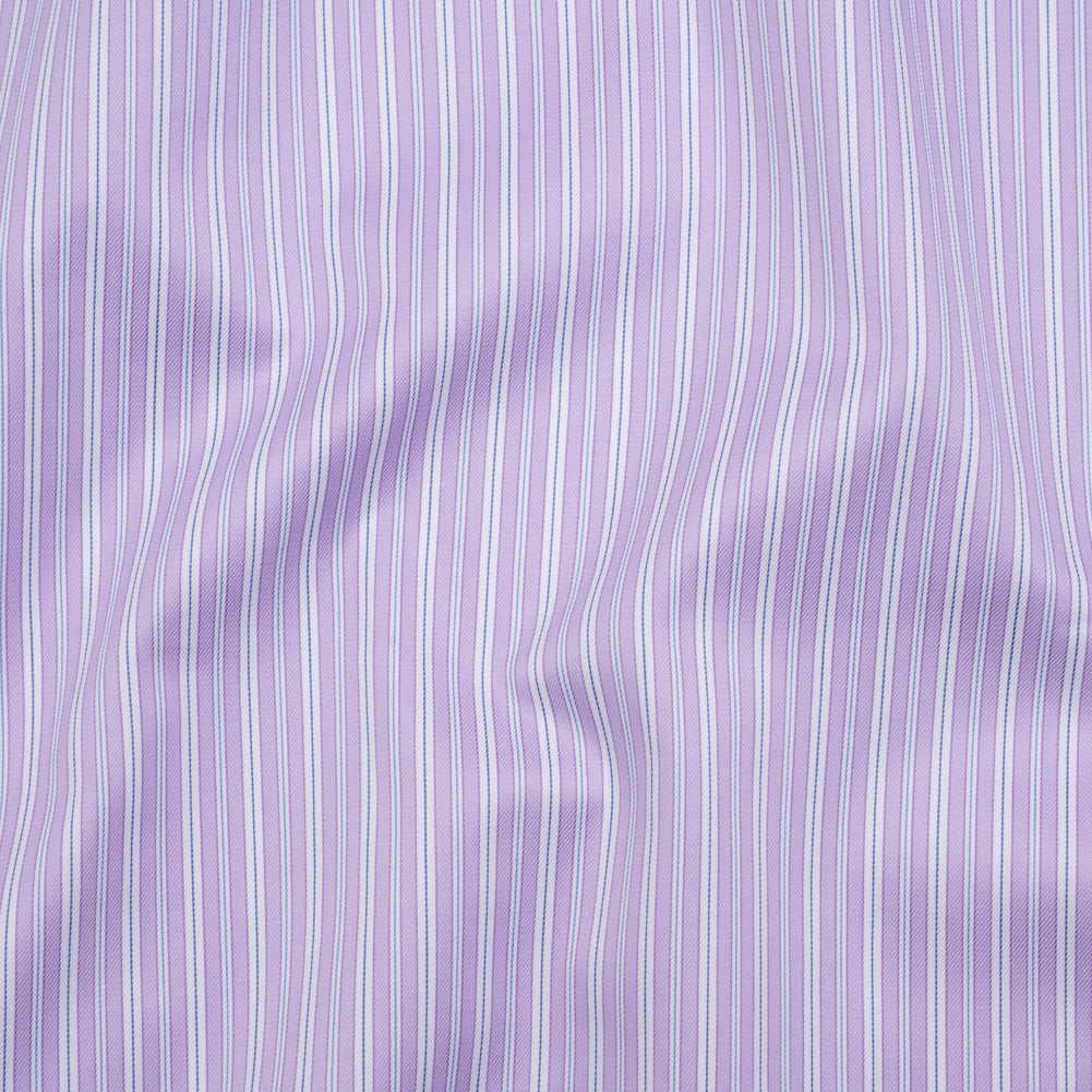 Cotton Twill Shirting Made in Italy - Lavender, White and Navy Stripes - Deadstock Cotton Twill Shirting Made in Italy - Lavender, White and Navy Stripes - Deadstock