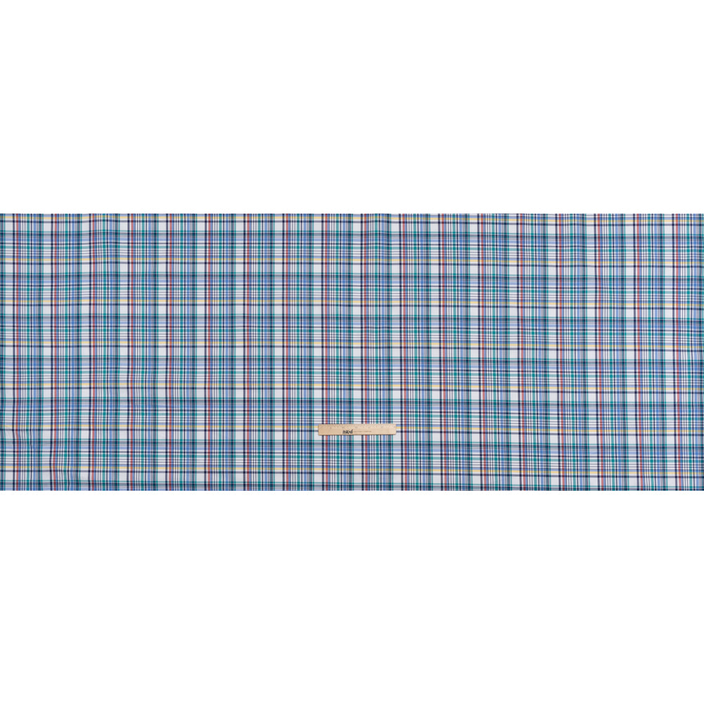 Cotton Twill Shirting - Navy, White and Multicolor Plaid - Deadstock - Full Cotton Twill Shirting - Navy, White and Multicolor Plaid - Deadstock - Full