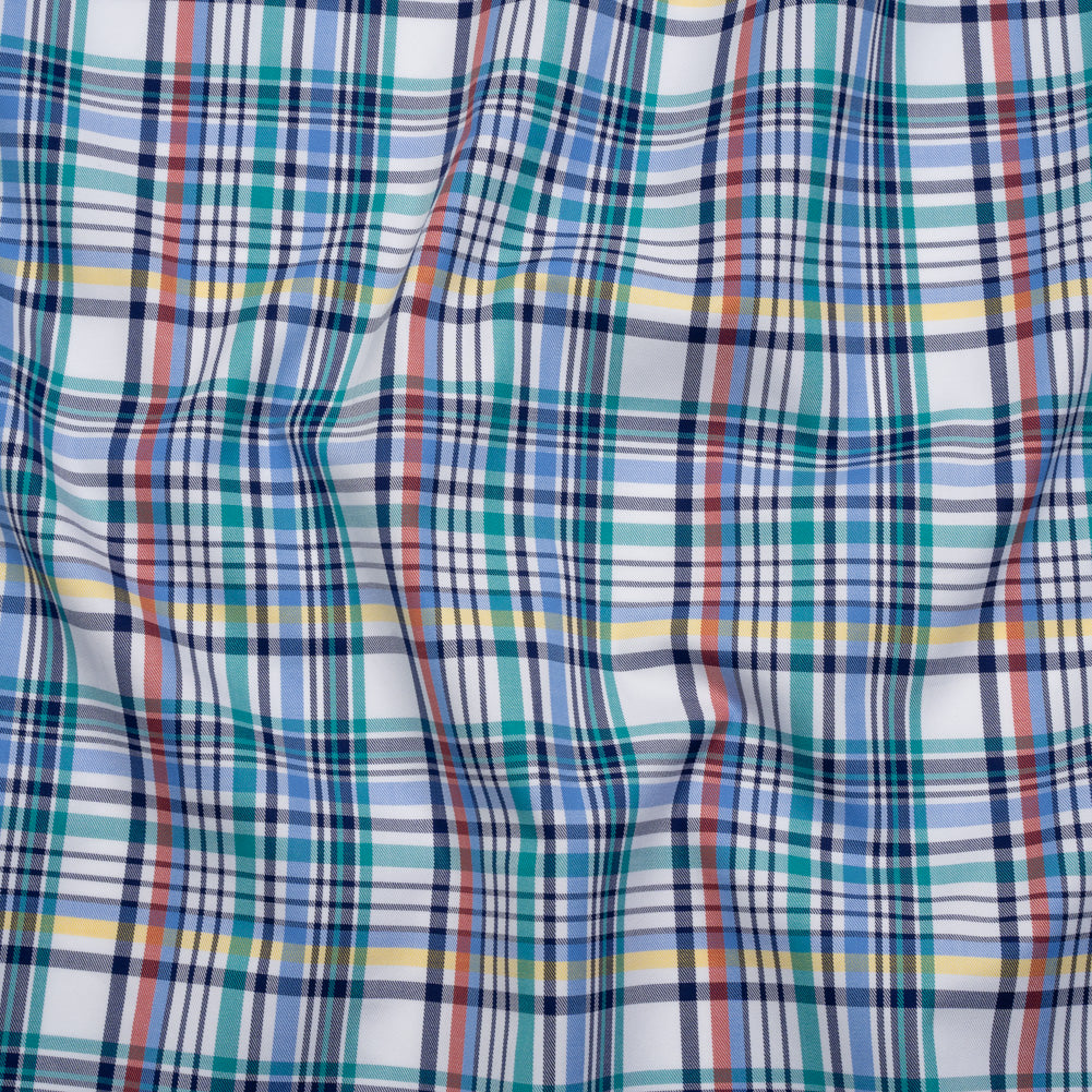 Cotton Twill Shirting - Navy, White and Multicolor Plaid - Deadstock Cotton Twill Shirting - Navy, White and Multicolor Plaid - Deadstock