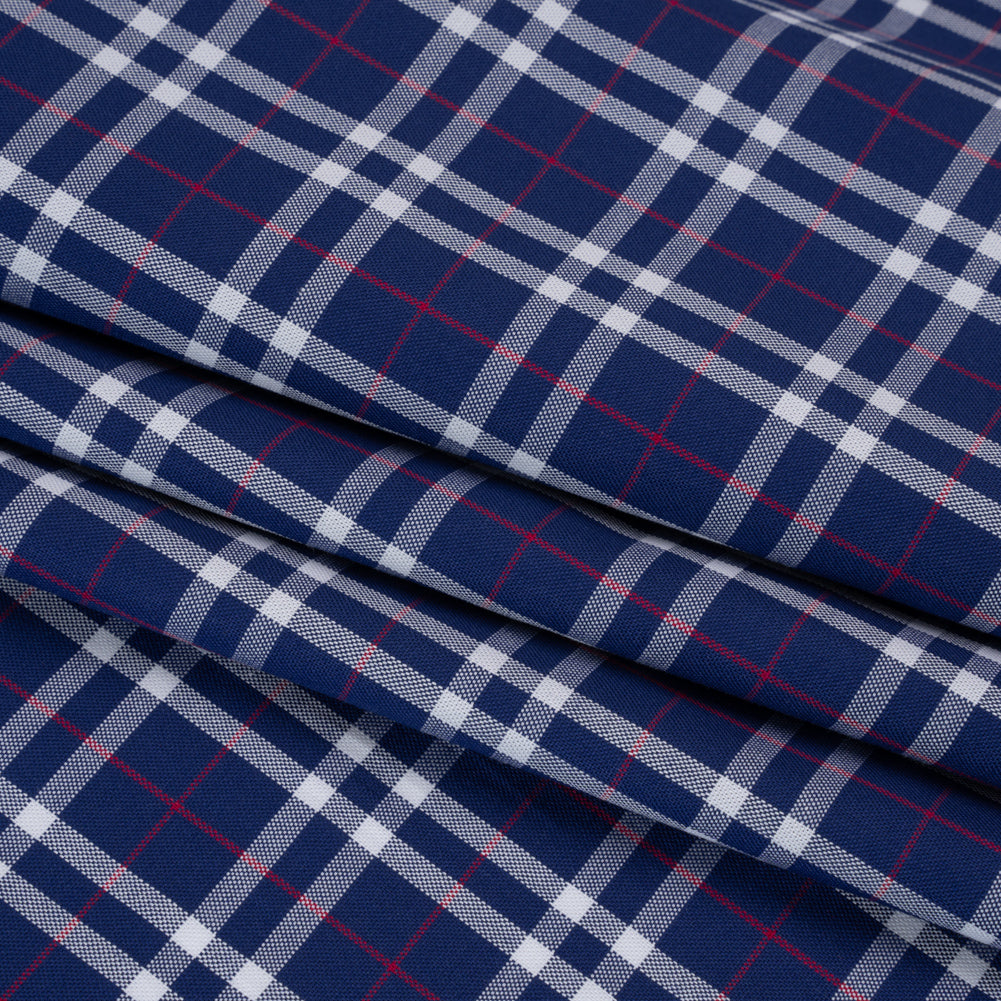Cotton Shirting - Blue, White and Red Plaid - Deadstock - Folded Cotton Shirting - Blue, White and Red Plaid - Deadstock - Folded