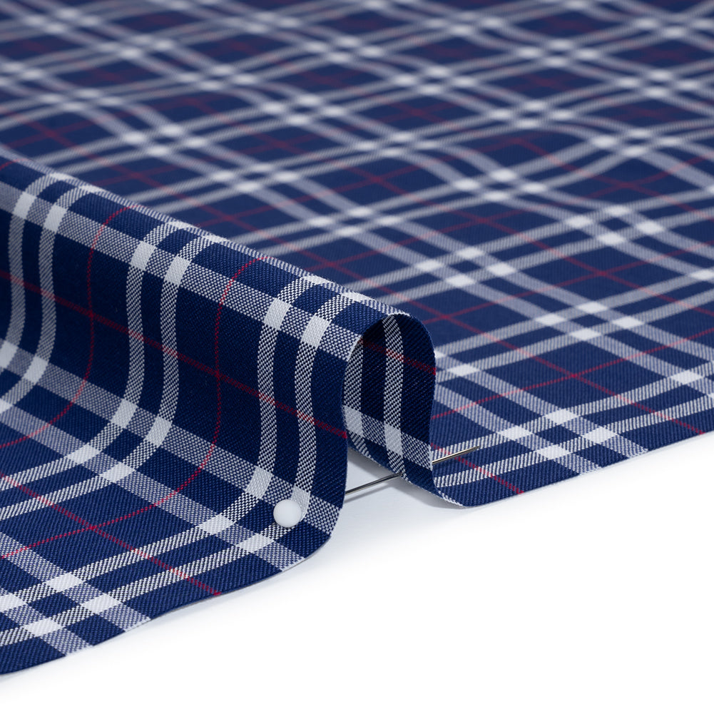 Cotton Shirting - Blue, White and Red Plaid - Deadstock - Detail Cotton Shirting - Blue, White and Red Plaid - Deadstock - Detail