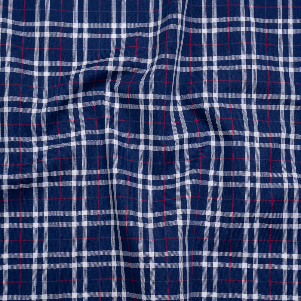 Cotton Shirting - Blue, White and Red Plaid - Deadstock Cotton Shirting - Blue, White and Red Plaid - Deadstock
