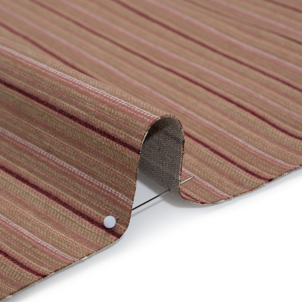 Brushed Stretch Cotton Twill - Taupe, Rose Pink and Berry Red Stripes - Deadstock Brushed Stretch Cotton Twill - Taupe, Rose Pink and Berry Red Stripes - Deadstock