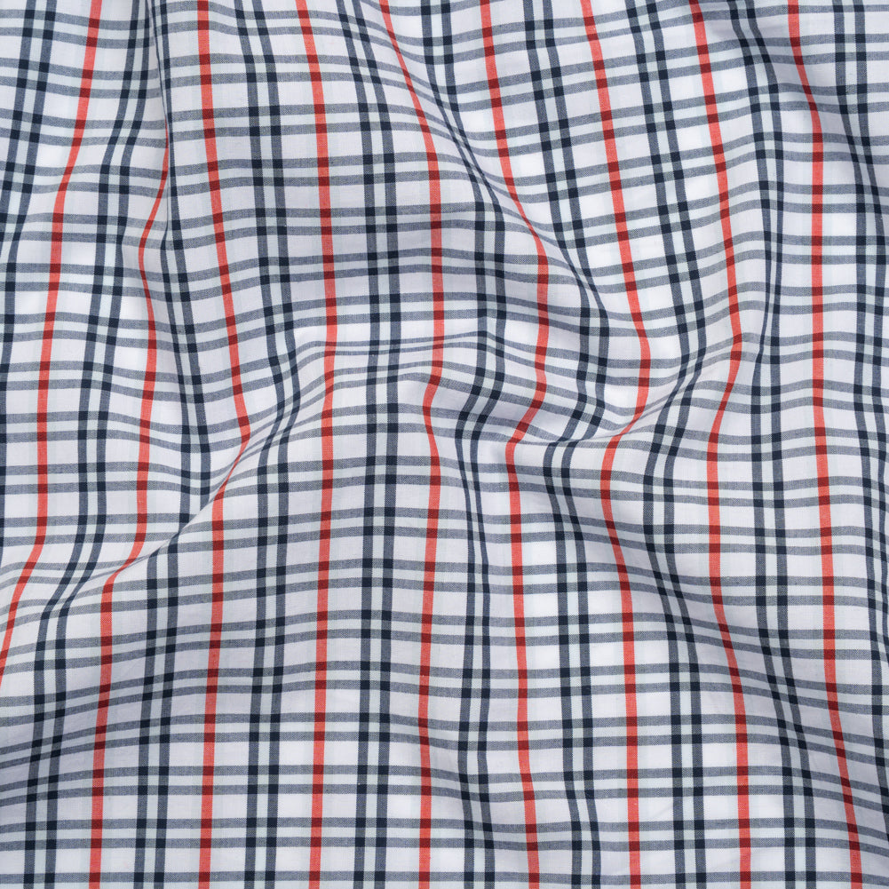 Cotton Shirting - Navy, Sky Blue and Red Plaid - Deadstock Cotton Shirting - Navy, Sky Blue and Red Plaid - Deadstock