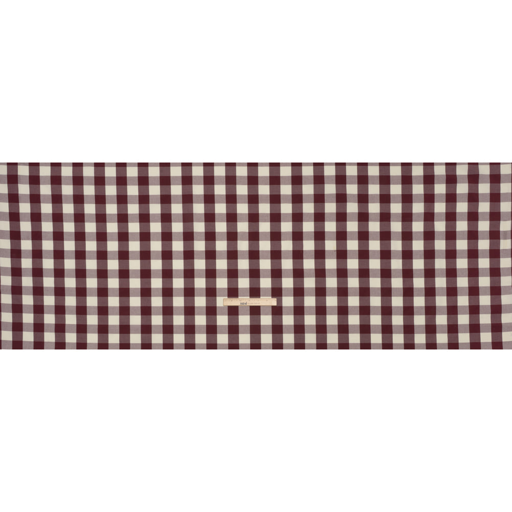 Cotton Shirting - Burgundy and Cream Buffalo Check - Deadstock Cotton Shirting - Burgundy and Cream Buffalo Check - Deadstock