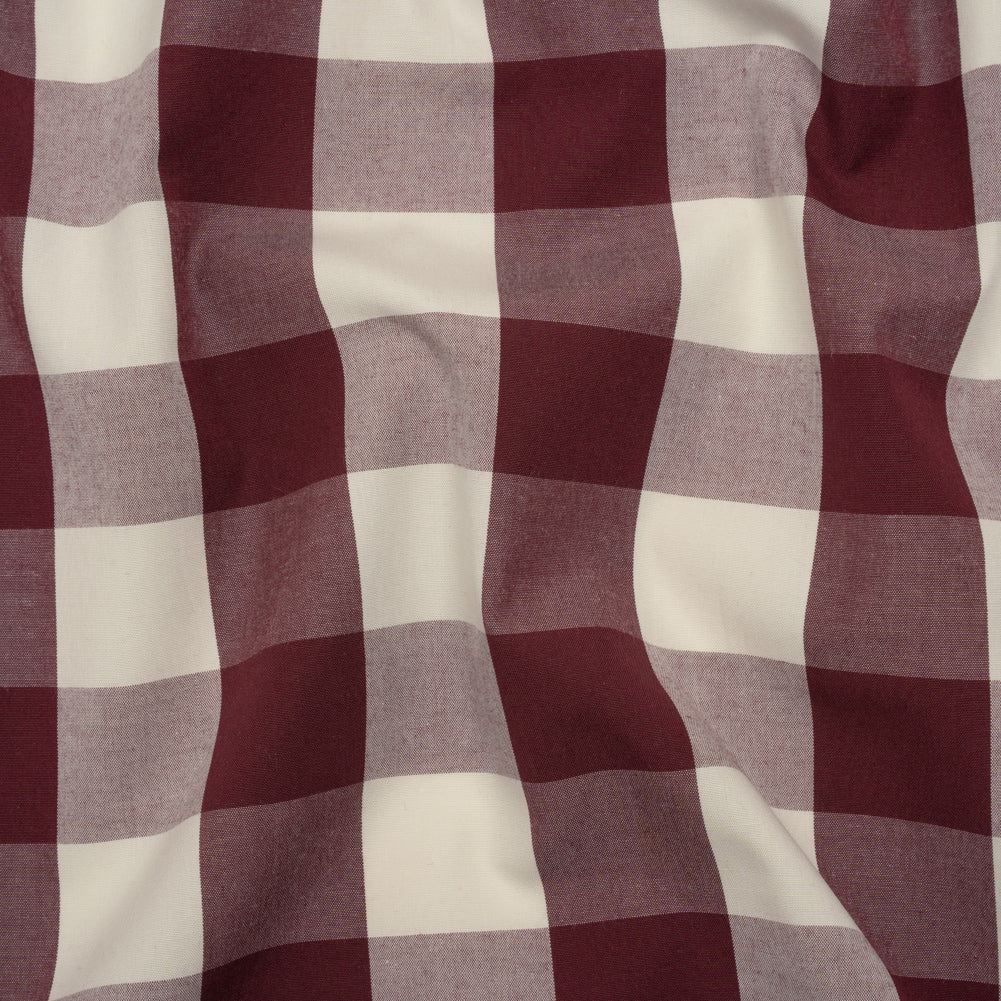 Cotton Shirting - Burgundy and Cream Buffalo Check - Deadstock Cotton Shirting - Burgundy and Cream Buffalo Check - Deadstock