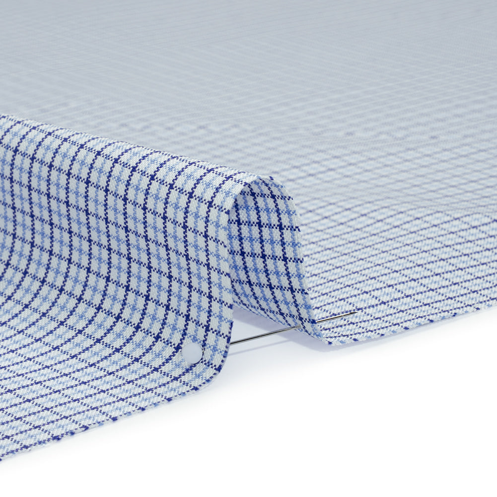 Cotton Oxford Shirting - Navy, Sky Blue and White Tattersall Check - Deadstock Cotton Oxford Shirting - Navy, Sky Blue and White Tattersall Check - Deadstock