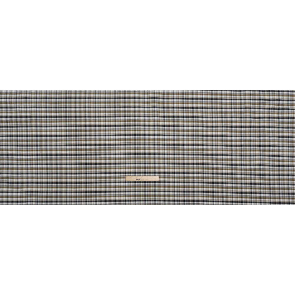 Cotton Oxford Shirting - Khaki, Navy and White Plaid - Deadstock Cotton Oxford Shirting - Khaki, Navy and White Plaid - Deadstock