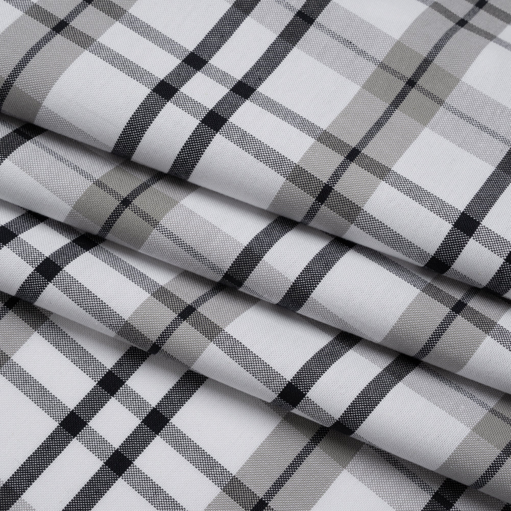Cotton Oxford Shirting - Dark Navy, Gray and White Plaid - Deadstock - Folded Cotton Oxford Shirting - Dark Navy, Gray and White Plaid - Deadstock - Folded