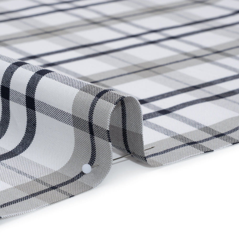 Cotton Oxford Shirting - Dark Navy, Gray and White Plaid - Deadstock - Detail Cotton Oxford Shirting - Dark Navy, Gray and White Plaid - Deadstock - Detail