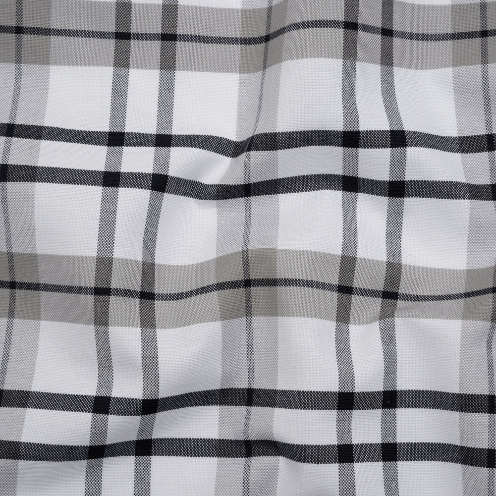 Cotton Oxford Shirting - Dark Navy, Gray and White Plaid - Deadstock Cotton Oxford Shirting - Dark Navy, Gray and White Plaid - Deadstock