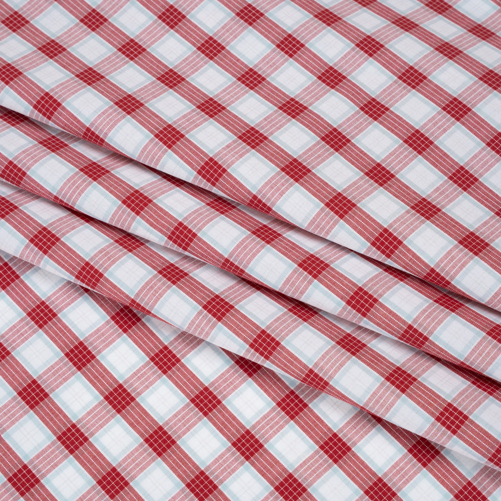 Cotton Shirting - Red, Baby Blue and White Plaid - Deadstock Cotton Shirting - Red, Baby Blue and White Plaid - Deadstock