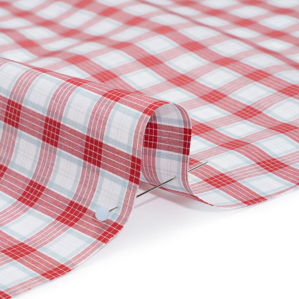 Cotton Shirting - Red, Baby Blue and White Plaid - Deadstock Cotton Shirting - Red, Baby Blue and White Plaid - Deadstock