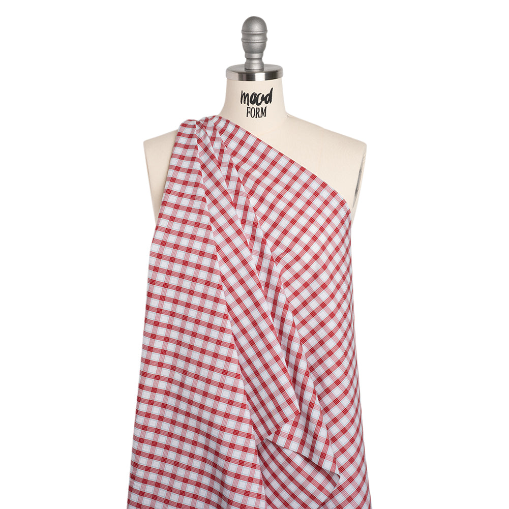 Cotton Shirting - Red, Baby Blue and White Plaid - Deadstock Cotton Shirting - Red, Baby Blue and White Plaid - Deadstock