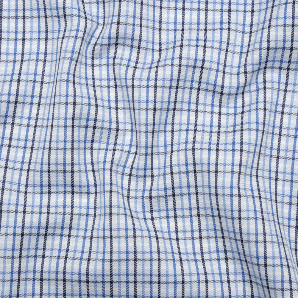 Cotton Herringbone Twill Shirting - Blue, Navy and White Plaid - Deadstock Cotton Herringbone Twill Shirting - Blue, Navy and White Plaid - Deadstock