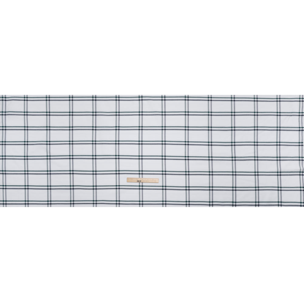 Cotton Oxford Shirting - Dark Green, Navy and White Plaid - Deadstock - Full Cotton Oxford Shirting - Dark Green, Navy and White Plaid - Deadstock - Full