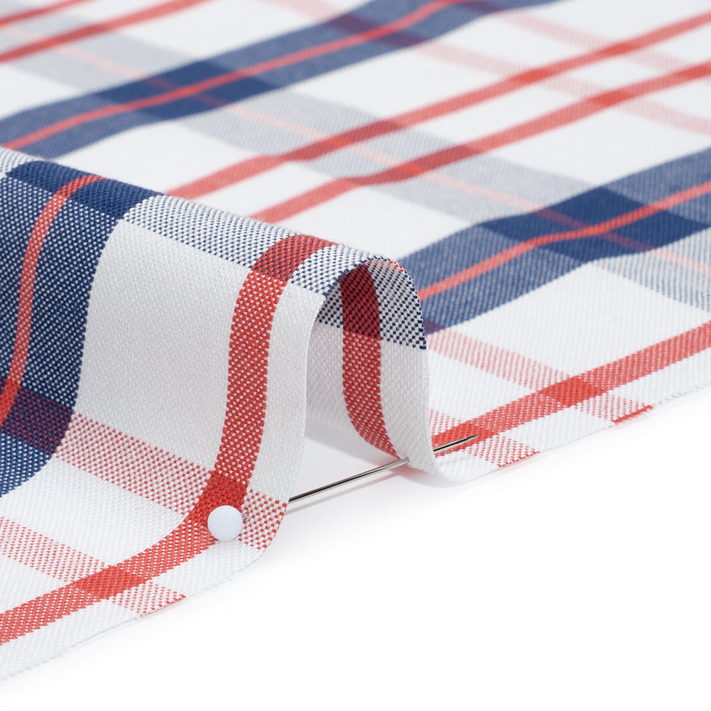 Cotton Oxford Shirting - Red, Navy Blue and White Plaid - Deadstock - Detail Cotton Oxford Shirting - Red, Navy Blue and White Plaid - Deadstock - Detail