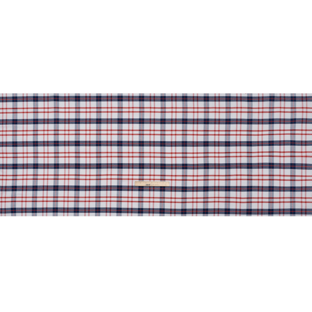 Cotton Oxford Shirting - Red, Navy Blue and White Plaid - Deadstock - Full Cotton Oxford Shirting - Red, Navy Blue and White Plaid - Deadstock - Full