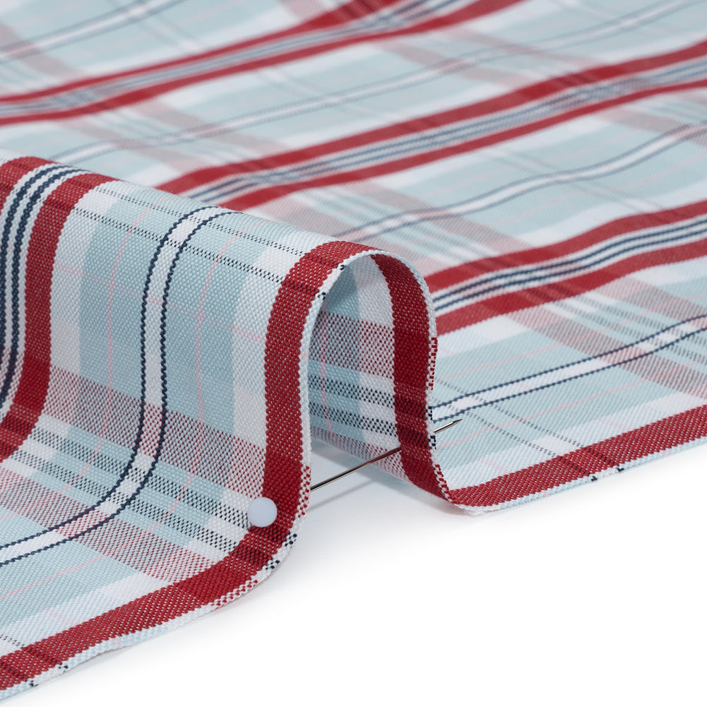 Cotton Oxford Shirting - Sky Blue, Red and White Plaid - Deadstock - Detail Cotton Oxford Shirting - Sky Blue, Red and White Plaid - Deadstock - Detail