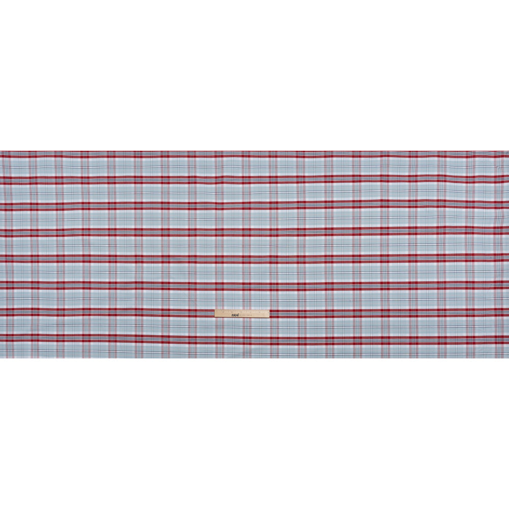 Cotton Oxford Shirting - Sky Blue, Red and White Plaid - Deadstock - Full Cotton Oxford Shirting - Sky Blue, Red and White Plaid - Deadstock - Full