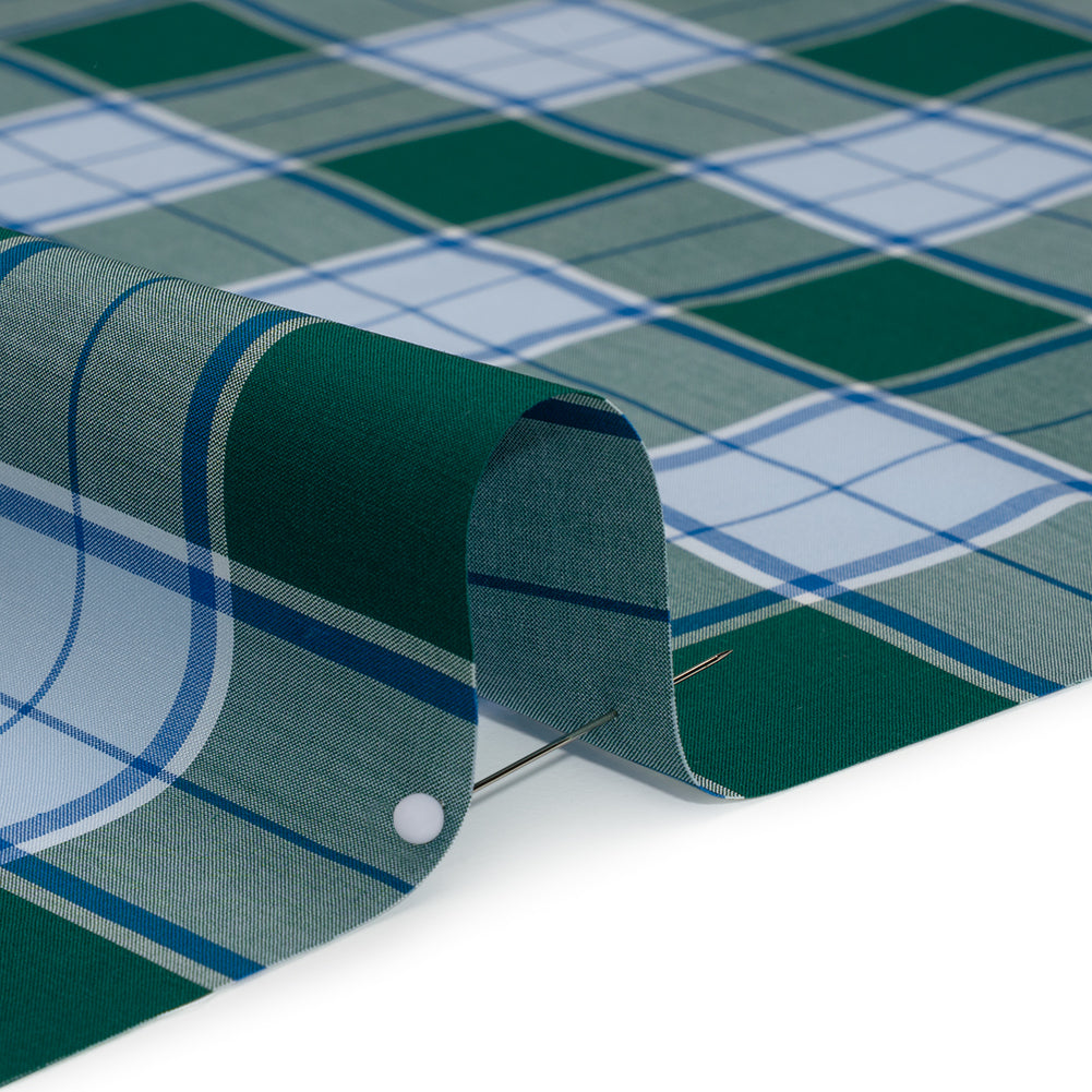 Cotton Shirting - Forest Green and Sky Blue Plaid - Designer Deadstock Cotton Shirting - Forest Green and Sky Blue Plaid - Designer Deadstock