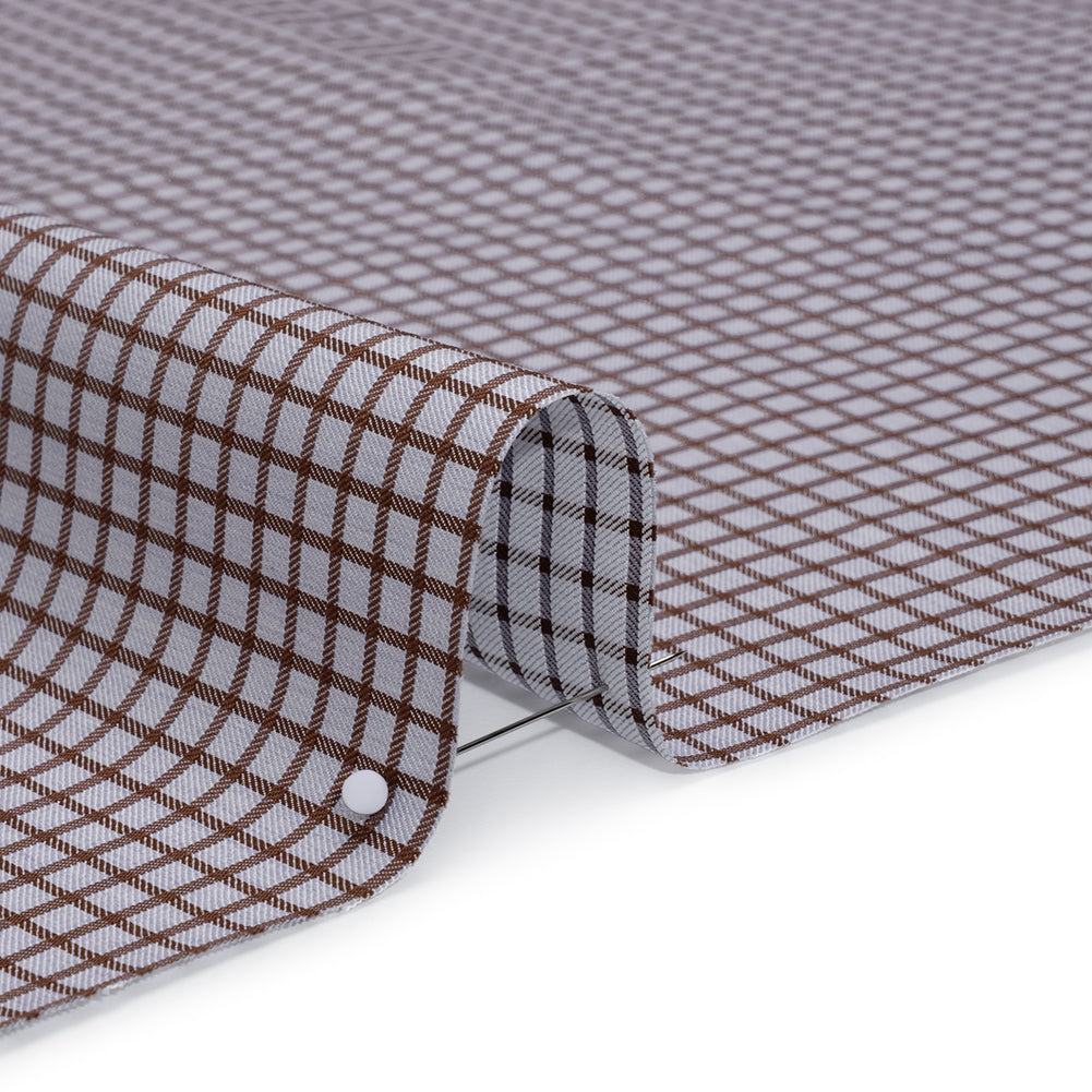 Cotton Twill Shirting Made in Italy - Pale Lavender and Brown Little Windowpane Check - Deadstock - Detail Cotton Twill Shirting Made in Italy - Pale Lavender and Brown Little Windowpane Check - Deadstock - Detail