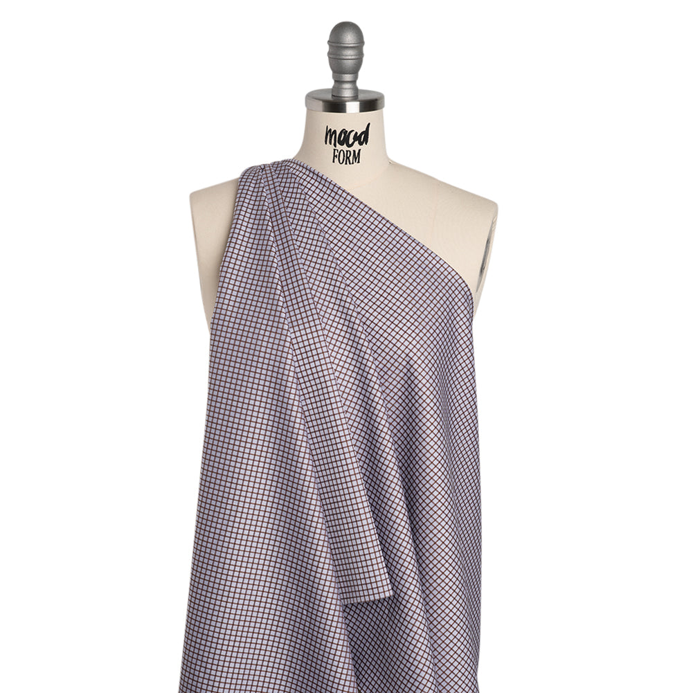 Cotton Twill Shirting Made in Italy - Pale Lavender and Brown Little Windowpane Check - Deadstock - Drape Cotton Twill Shirting Made in Italy - Pale Lavender and Brown Little Windowpane Check - Deadstock - Drape