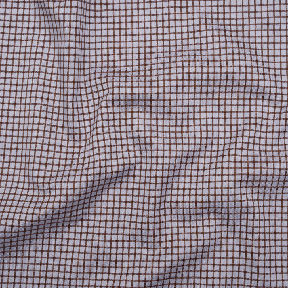 Cotton Twill Shirting Made in Italy - Pale Lavender and Brown Little Windowpane Check - Deadstock Cotton Twill Shirting Made in Italy - Pale Lavender and Brown Little Windowpane Check - Deadstock