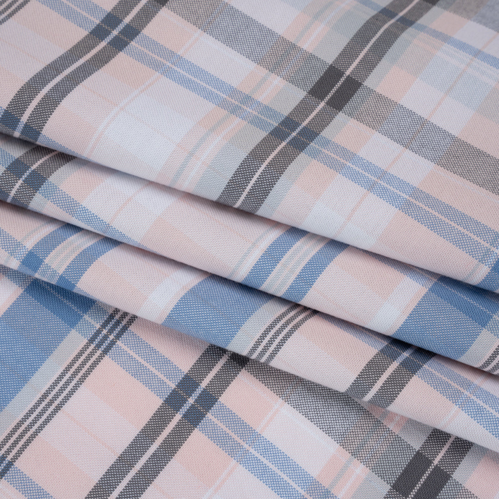 Cotton Oxford Shirting - Pink, Sky Blue and Charcoal Plaid - Deadstock Cotton Oxford Shirting - Pink, Sky Blue and Charcoal Plaid - Deadstock
