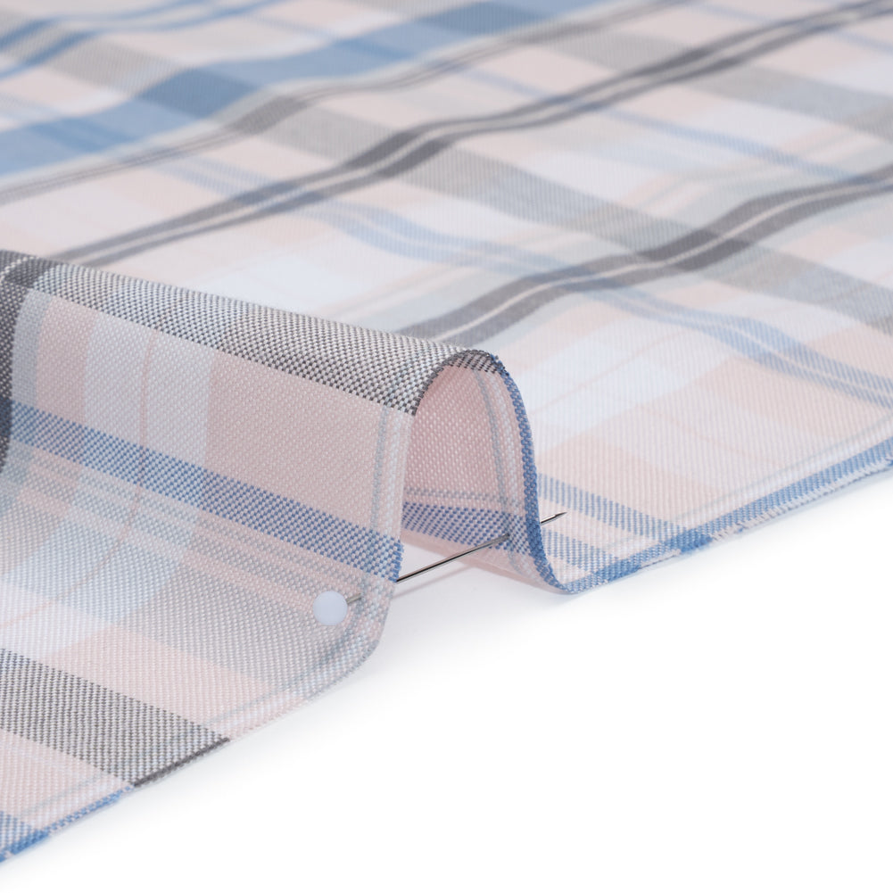 Cotton Oxford Shirting - Pink, Sky Blue and Charcoal Plaid - Deadstock Cotton Oxford Shirting - Pink, Sky Blue and Charcoal Plaid - Deadstock