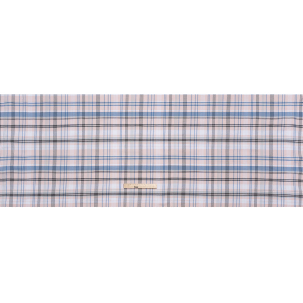 Cotton Oxford Shirting - Pink, Sky Blue and Charcoal Plaid - Deadstock Cotton Oxford Shirting - Pink, Sky Blue and Charcoal Plaid - Deadstock