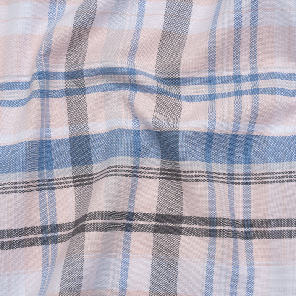 Cotton Oxford Shirting - Pink, Sky Blue and Charcoal Plaid - Deadstock Cotton Oxford Shirting - Pink, Sky Blue and Charcoal Plaid - Deadstock