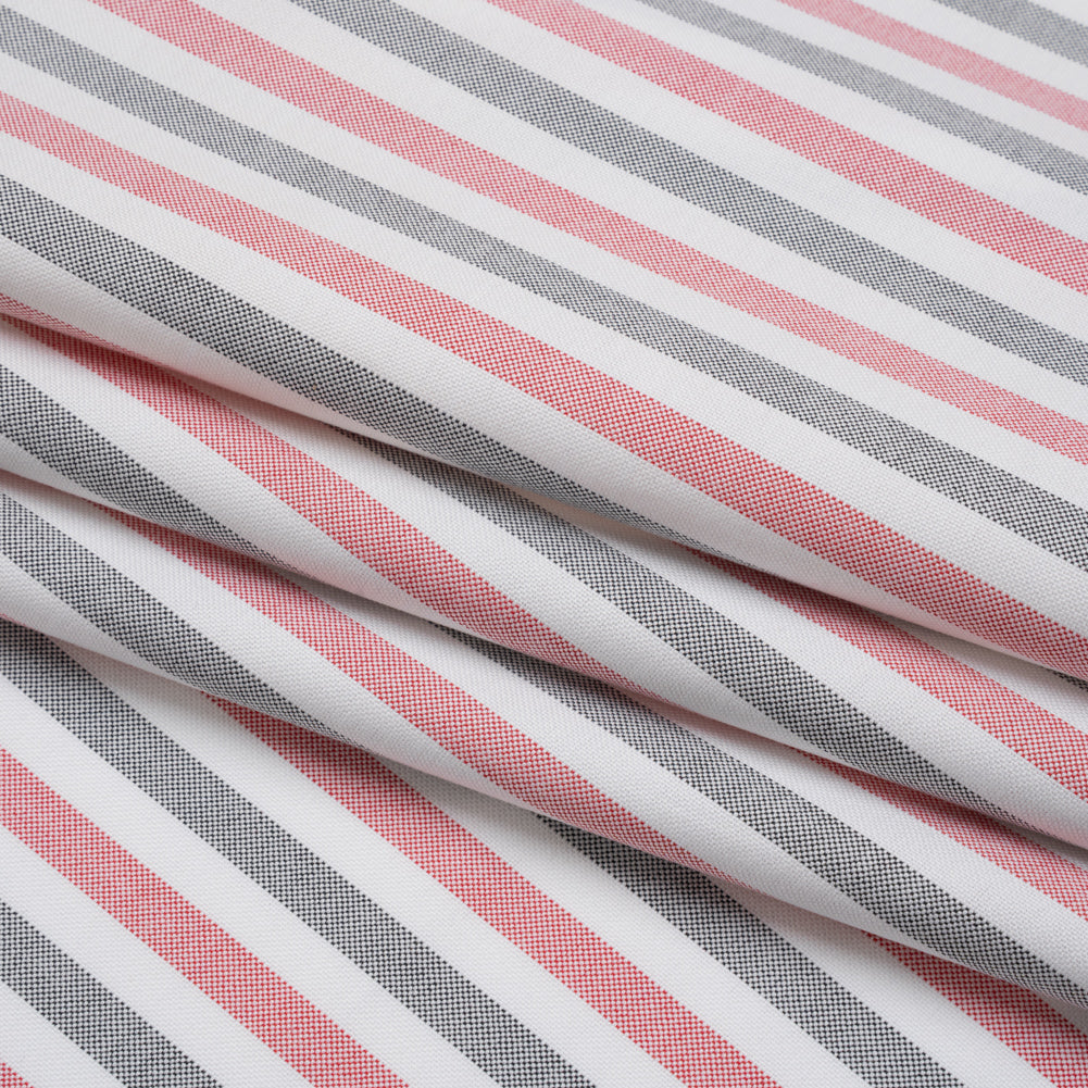 Cotton Oxford Shirting - Black, Red and White Stripes - Deadstock Cotton Oxford Shirting - Black, Red and White Stripes - Deadstock
