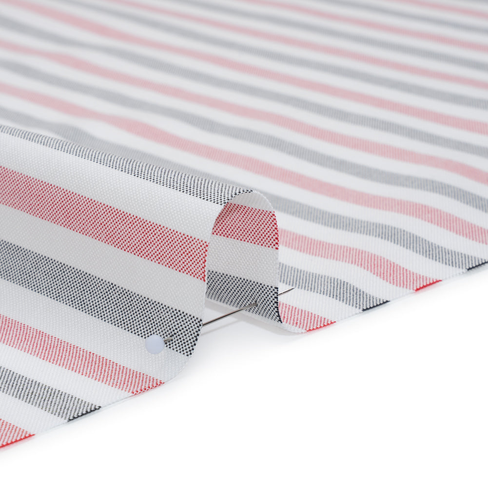 Cotton Oxford Shirting - Black, Red and White Stripes - Deadstock Cotton Oxford Shirting - Black, Red and White Stripes - Deadstock