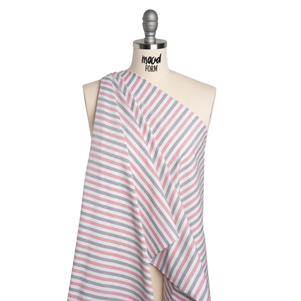 Cotton Oxford Shirting - Black, Red and White Stripes - Deadstock Cotton Oxford Shirting - Black, Red and White Stripes - Deadstock