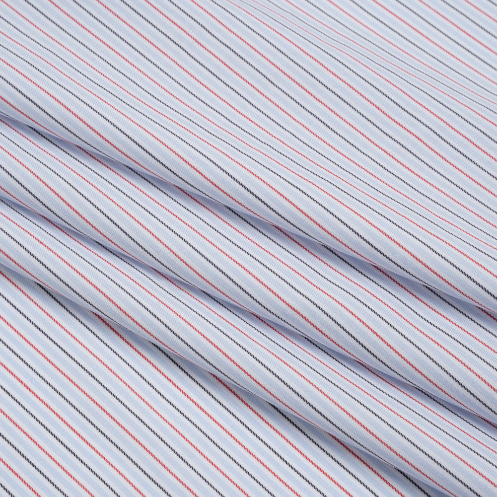 Cotton Twill Shirting - Baby Blue, Red and Black Stripes - Deadstock Cotton Twill Shirting - Baby Blue, Red and Black Stripes - Deadstock