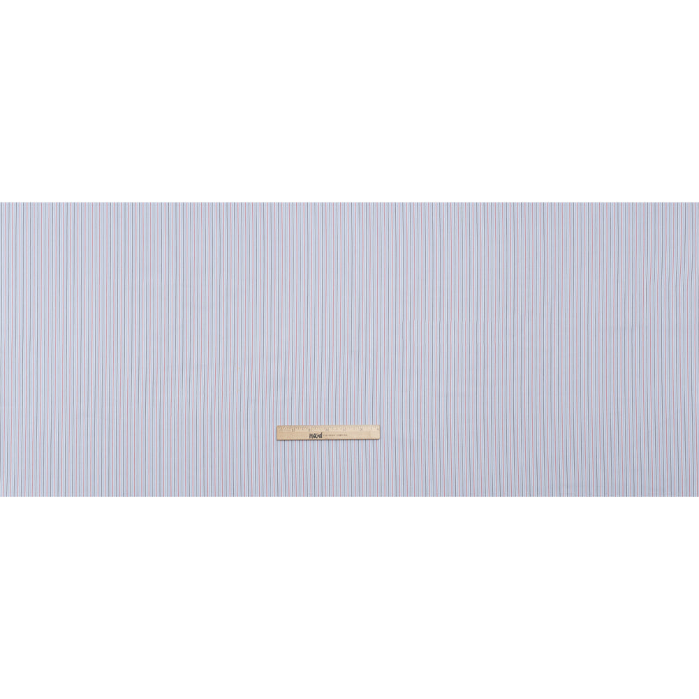 Cotton Twill Shirting - Baby Blue, Red and Black Stripes - Deadstock Cotton Twill Shirting - Baby Blue, Red and Black Stripes - Deadstock