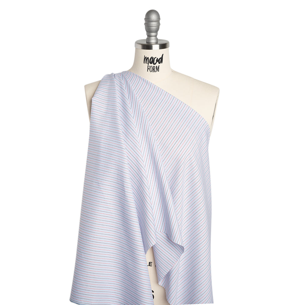 Cotton Twill Shirting - Baby Blue, Red and Black Stripes - Deadstock Cotton Twill Shirting - Baby Blue, Red and Black Stripes - Deadstock