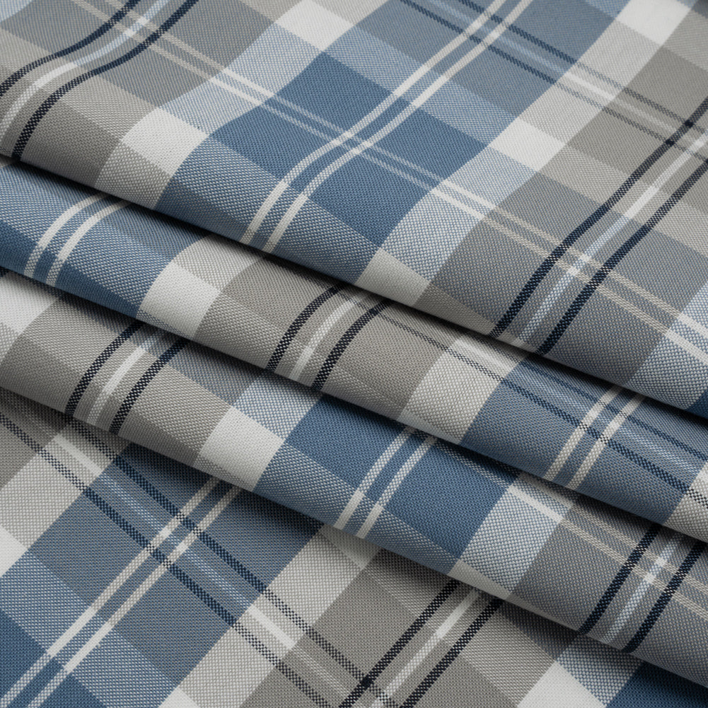 Cotton Oxford Shirting - Blue, Gray and White Plaid - Deadstock Cotton Oxford Shirting - Blue, Gray and White Plaid - Deadstock