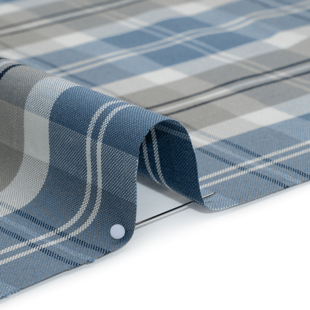 Cotton Oxford Shirting - Blue, Gray and White Plaid - Deadstock Cotton Oxford Shirting - Blue, Gray and White Plaid - Deadstock