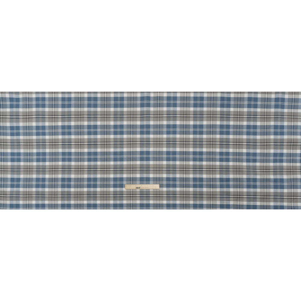Cotton Oxford Shirting - Blue, Gray and White Plaid - Deadstock Cotton Oxford Shirting - Blue, Gray and White Plaid - Deadstock