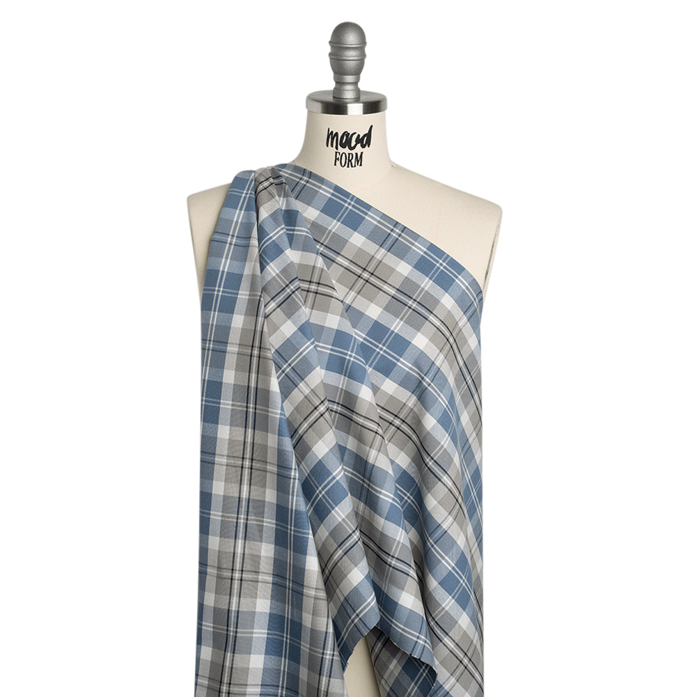 Cotton Oxford Shirting - Blue, Gray and White Plaid - Deadstock Cotton Oxford Shirting - Blue, Gray and White Plaid - Deadstock